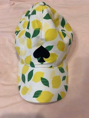 kate spade White and Yellow Lemon Print Cap with Green Leaves
